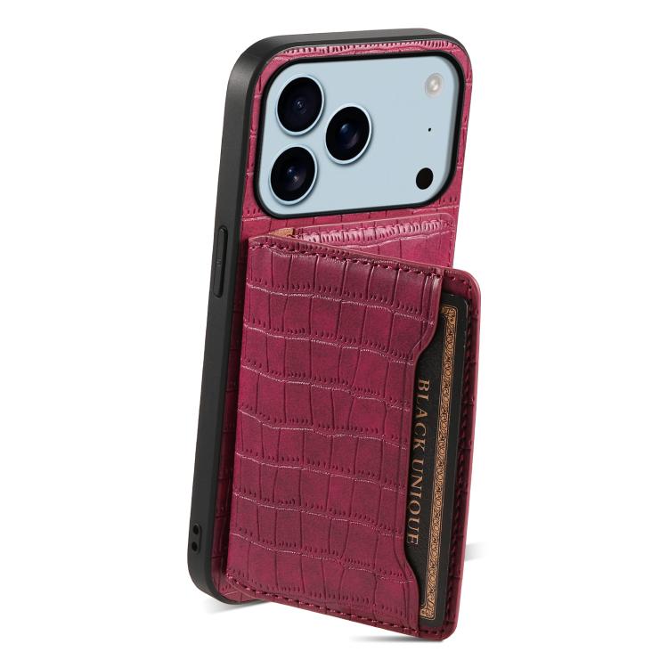 For iPhone 17 Pro Max Crocodile Texture Card Bag Design Full Coverage Phone Case