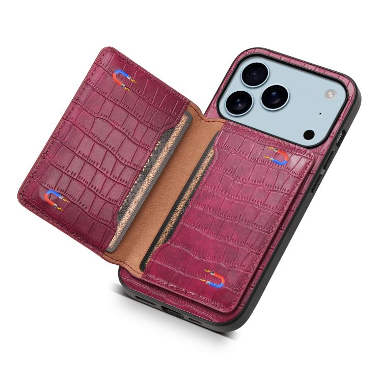 For iPhone 17 Pro Max Crocodile Texture Card Bag Design Full Coverage Phone Case