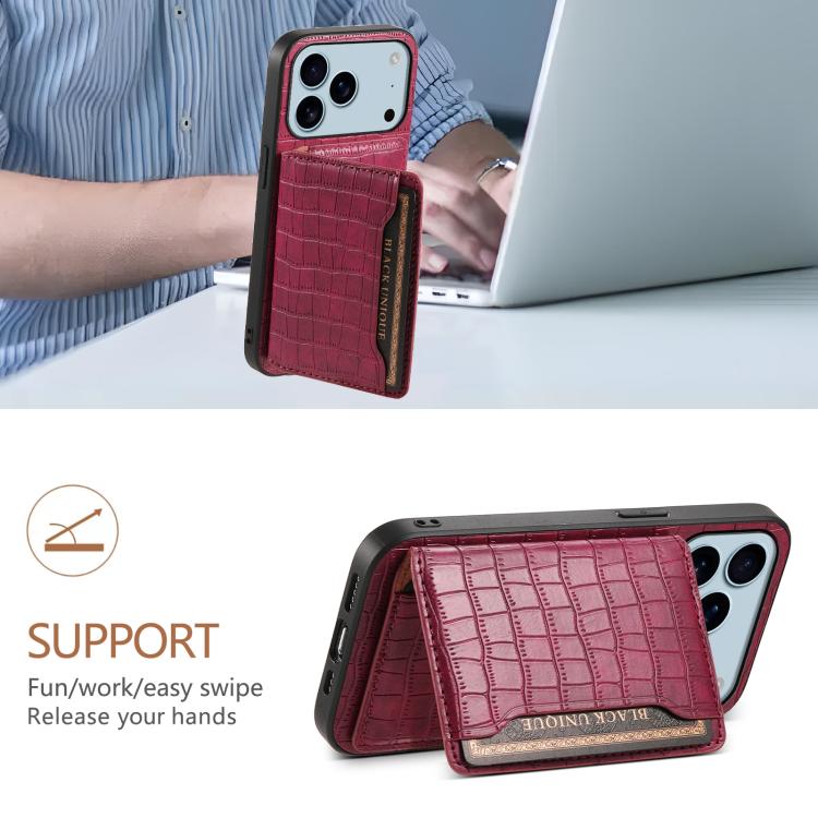 For iPhone 17 Pro Max Crocodile Texture Card Bag Design Full Coverage Phone Case