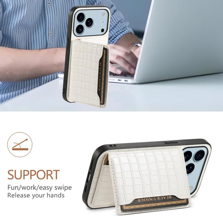 For iPhone 17 Pro Max Crocodile Texture Card Bag Design Full Coverage Phone Case