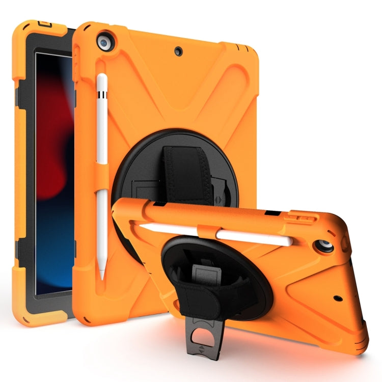 For iPad 10.2 2021 / 2020 / 2019 Shockproof Colorful Silicone + PC Protective Case with Holder & Shoulder Strap & Hand Strap & Pen Slot
