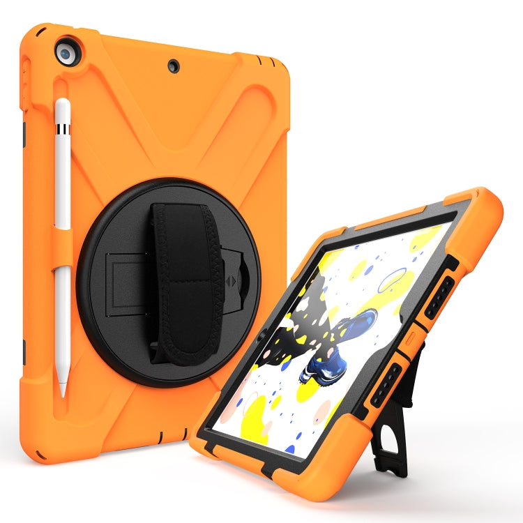 For iPad 10.2 2021 / 2020 / 2019 Shockproof Colorful Silicone + PC Protective Case with Holder & Shoulder Strap & Hand Strap & Pen Slot