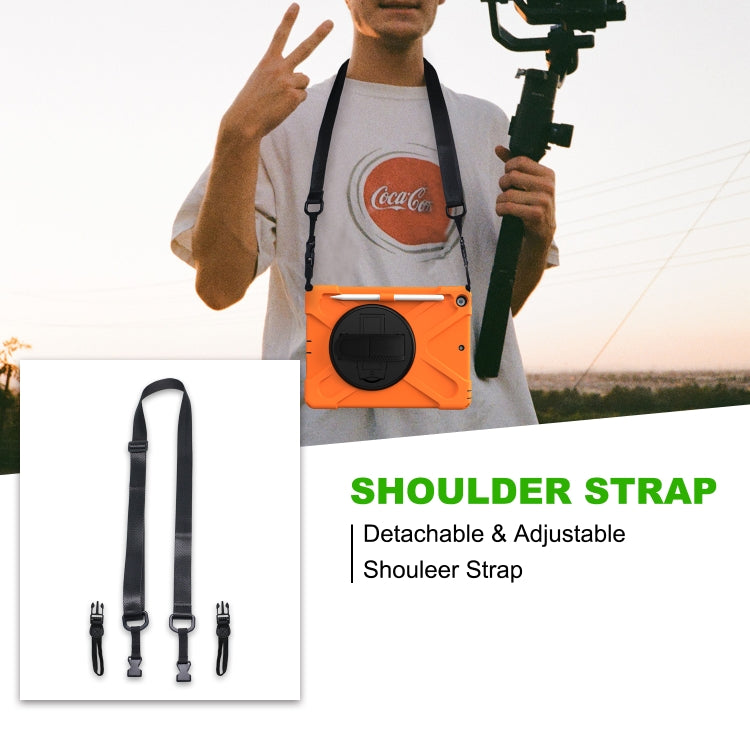 For iPad 10.2 2021 / 2020 / 2019 Shockproof Colorful Silicone + PC Protective Case with Holder & Shoulder Strap & Hand Strap & Pen Slot