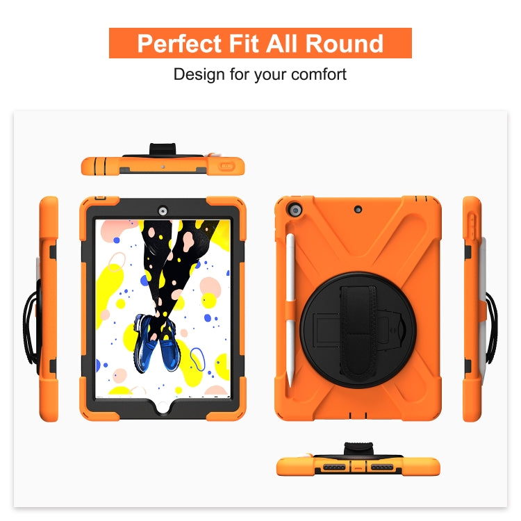 For iPad 10.2 2021 / 2020 / 2019 Shockproof Colorful Silicone + PC Protective Case with Holder & Shoulder Strap & Hand Strap & Pen Slot