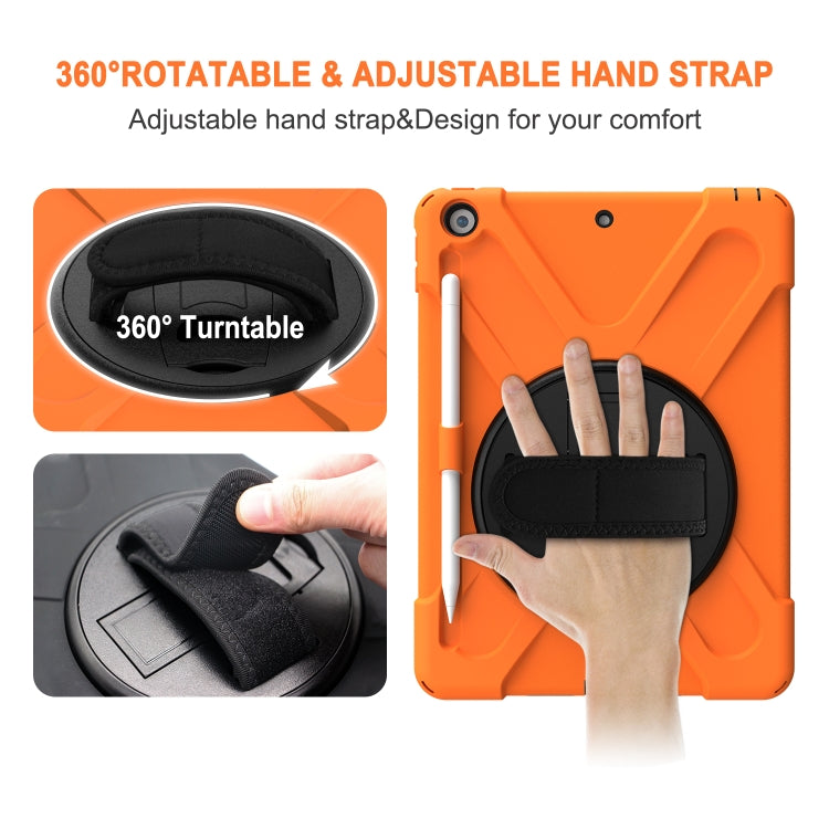For iPad 10.2 2021 / 2020 / 2019 Shockproof Colorful Silicone + PC Protective Case with Holder & Shoulder Strap & Hand Strap & Pen Slot