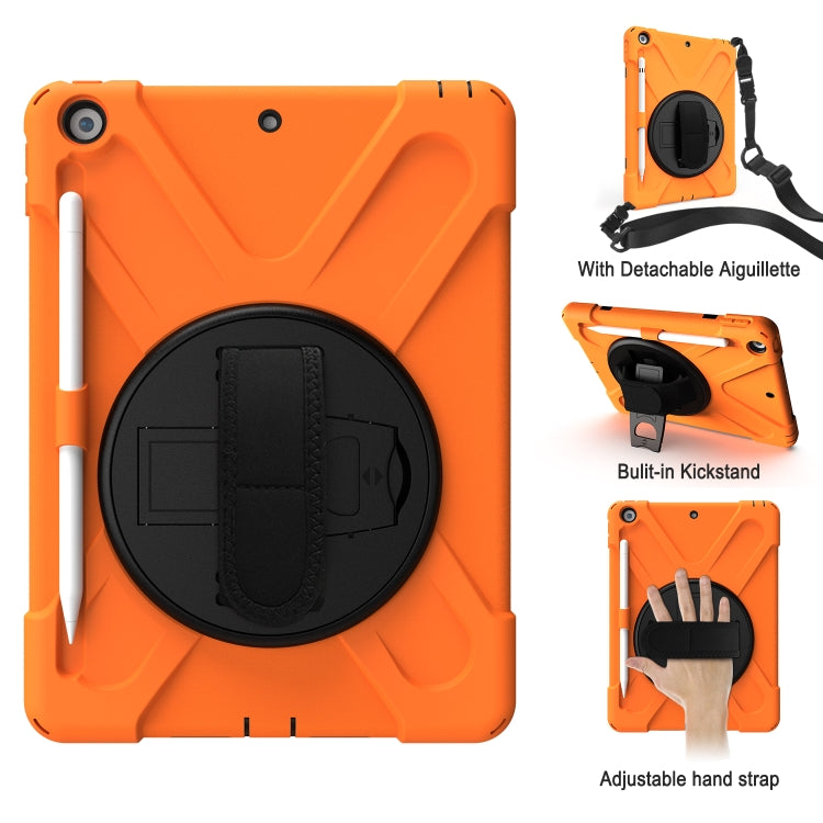 For iPad 10.2 2021 / 2020 / 2019 Shockproof Colorful Silicone + PC Protective Case with Holder & Shoulder Strap & Hand Strap & Pen Slot