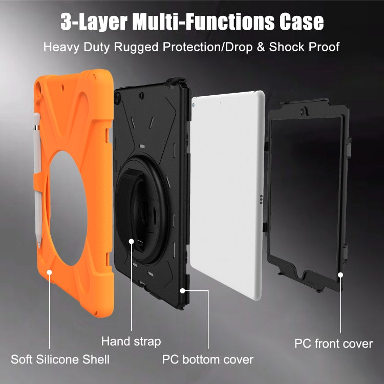 For iPad 10.2 2021 / 2020 / 2019 Shockproof Colorful Silicone + PC Protective Case with Holder & Shoulder Strap & Hand Strap & Pen Slot