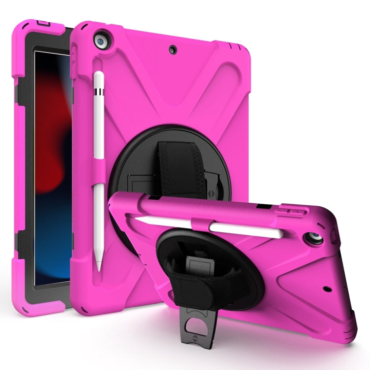 For iPad 10.2 2021 / 2020 / 2019 Shockproof Colorful Silicone + PC Protective Case with Holder & Shoulder Strap & Hand Strap & Pen Slot