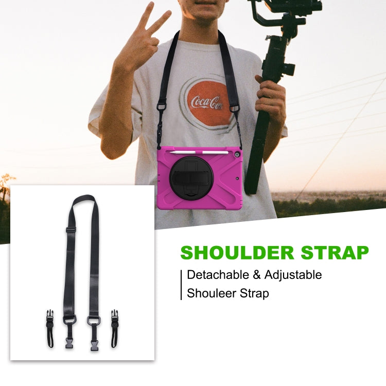 For iPad 10.2 2021 / 2020 / 2019 Shockproof Colorful Silicone + PC Protective Case with Holder & Shoulder Strap & Hand Strap & Pen Slot