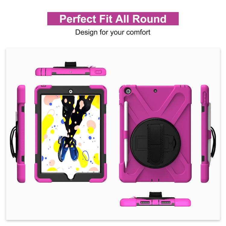 For iPad 10.2 2021 / 2020 / 2019 Shockproof Colorful Silicone + PC Protective Case with Holder & Shoulder Strap & Hand Strap & Pen Slot