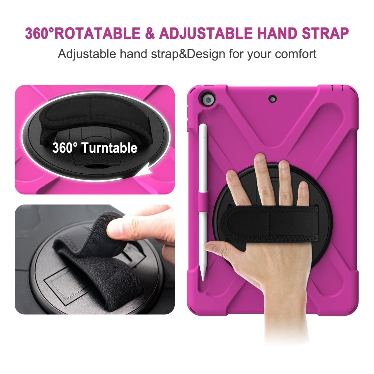 For iPad 10.2 2021 / 2020 / 2019 Shockproof Colorful Silicone + PC Protective Case with Holder & Shoulder Strap & Hand Strap & Pen Slot