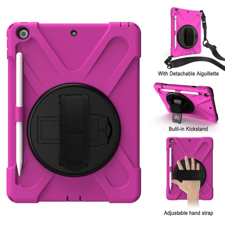 For iPad 10.2 2021 / 2020 / 2019 Shockproof Colorful Silicone + PC Protective Case with Holder & Shoulder Strap & Hand Strap & Pen Slot