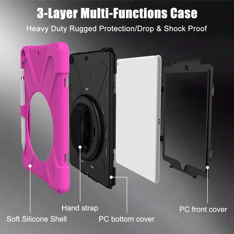 For iPad 10.2 2021 / 2020 / 2019 Shockproof Colorful Silicone + PC Protective Case with Holder & Shoulder Strap & Hand Strap & Pen Slot