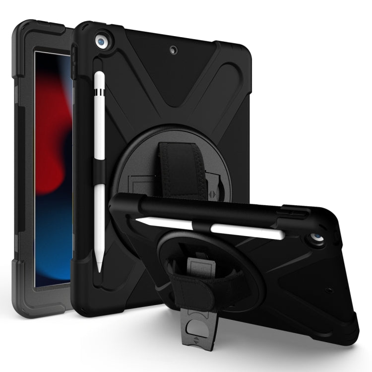 For iPad 10.2 2021 / 2020 / 2019 Shockproof Colorful Silicone + PC Protective Case with Holder & Shoulder Strap & Hand Strap & Pen Slot