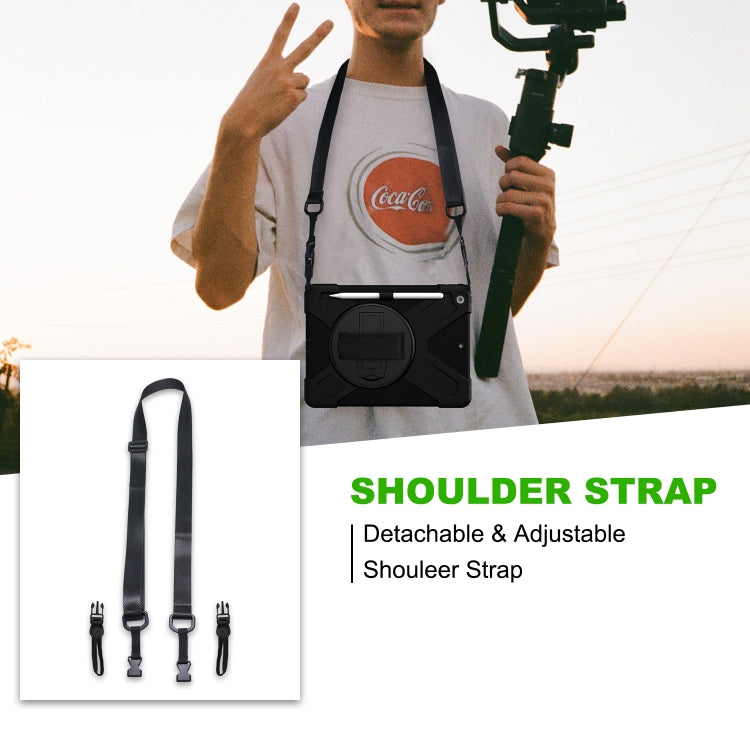 For iPad 10.2 2021 / 2020 / 2019 Shockproof Colorful Silicone + PC Protective Case with Holder & Shoulder Strap & Hand Strap & Pen Slot