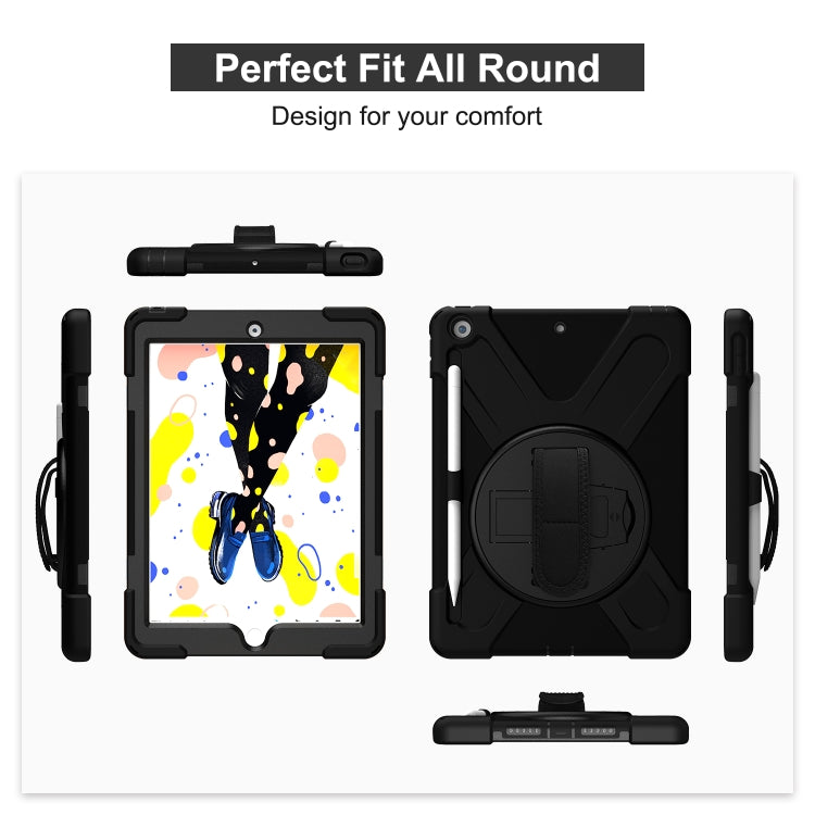For iPad 10.2 2021 / 2020 / 2019 Shockproof Colorful Silicone + PC Protective Case with Holder & Shoulder Strap & Hand Strap & Pen Slot