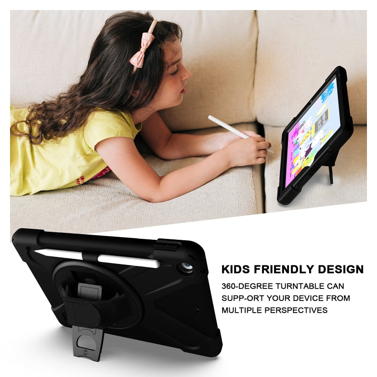For iPad 10.2 2021 / 2020 / 2019 Shockproof Colorful Silicone + PC Protective Case with Holder & Shoulder Strap & Hand Strap & Pen Slot