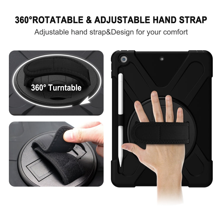 For iPad 10.2 2021 / 2020 / 2019 Shockproof Colorful Silicone + PC Protective Case with Holder & Shoulder Strap & Hand Strap & Pen Slot
