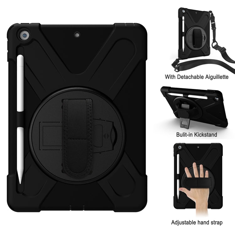 For iPad 10.2 2021 / 2020 / 2019 Shockproof Colorful Silicone + PC Protective Case with Holder & Shoulder Strap & Hand Strap & Pen Slot