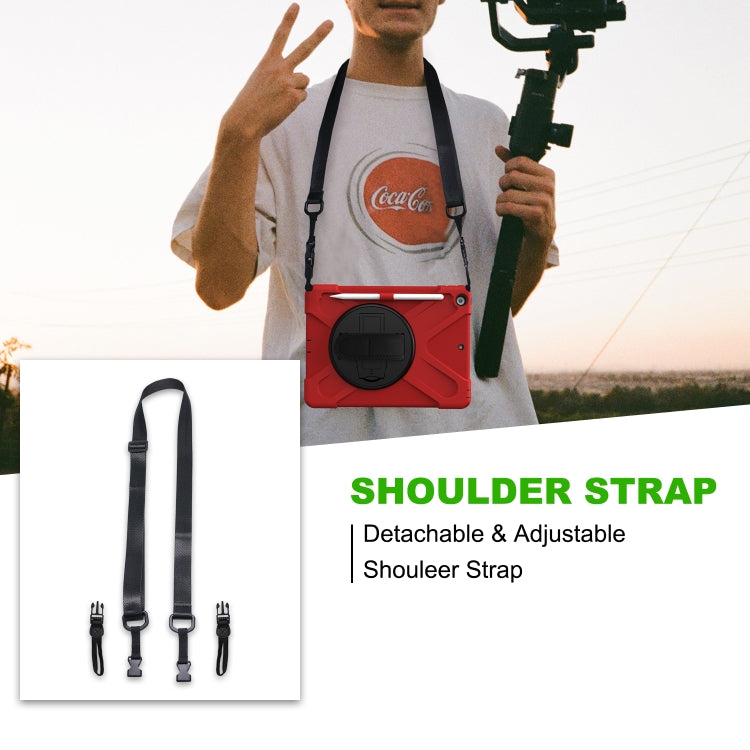 For iPad 10.2 2021 / 2020 / 2019 Shockproof Colorful Silicone + PC Protective Case with Holder & Shoulder Strap & Hand Strap & Pen Slot