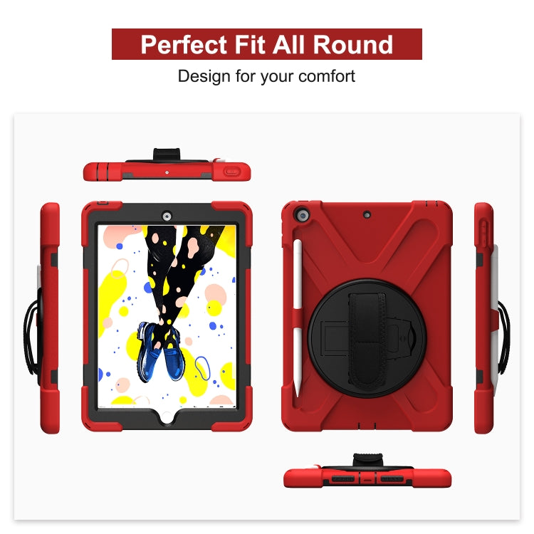 For iPad 10.2 2021 / 2020 / 2019 Shockproof Colorful Silicone + PC Protective Case with Holder & Shoulder Strap & Hand Strap & Pen Slot
