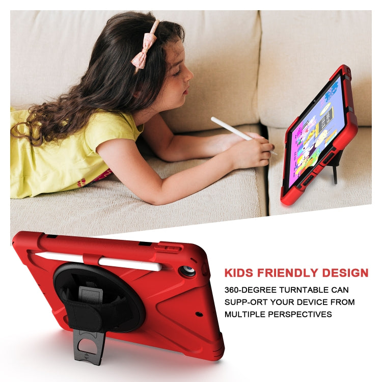 For iPad 10.2 2021 / 2020 / 2019 Shockproof Colorful Silicone + PC Protective Case with Holder & Shoulder Strap & Hand Strap & Pen Slot