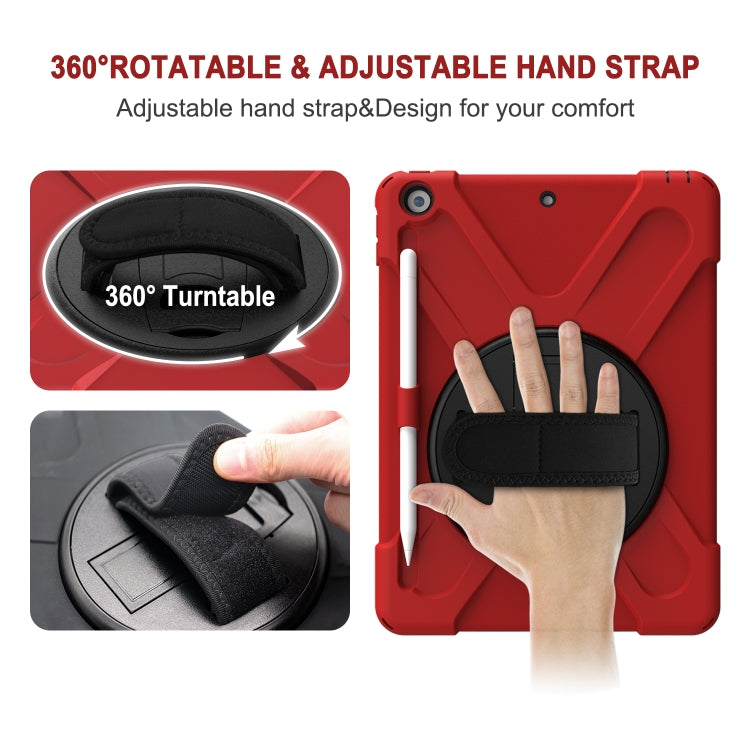For iPad 10.2 2021 / 2020 / 2019 Shockproof Colorful Silicone + PC Protective Case with Holder & Shoulder Strap & Hand Strap & Pen Slot