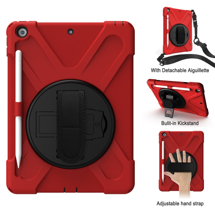 For iPad 10.2 2021 / 2020 / 2019 Shockproof Colorful Silicone + PC Protective Case with Holder & Shoulder Strap & Hand Strap & Pen Slot