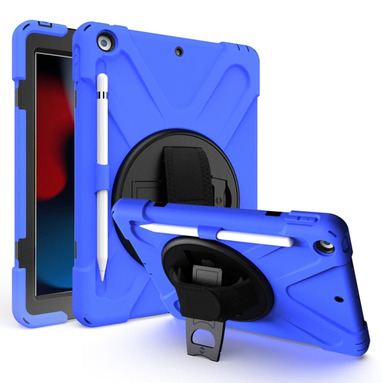 For iPad 10.2 2021 / 2020 / 2019 Shockproof Colorful Silicone + PC Protective Case with Holder & Shoulder Strap & Hand Strap & Pen Slot