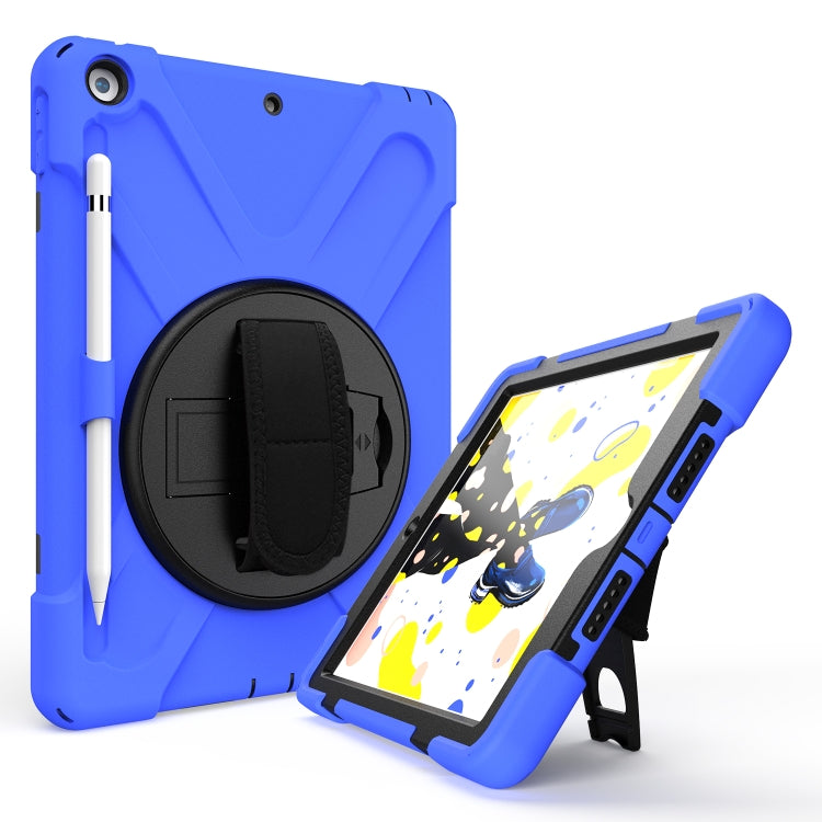 For iPad 10.2 2021 / 2020 / 2019 Shockproof Colorful Silicone + PC Protective Case with Holder & Shoulder Strap & Hand Strap & Pen Slot