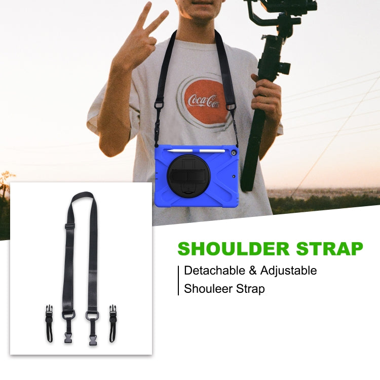 For iPad 10.2 2021 / 2020 / 2019 Shockproof Colorful Silicone + PC Protective Case with Holder & Shoulder Strap & Hand Strap & Pen Slot