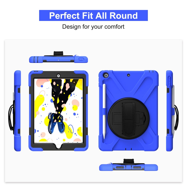 For iPad 10.2 2021 / 2020 / 2019 Shockproof Colorful Silicone + PC Protective Case with Holder & Shoulder Strap & Hand Strap & Pen Slot