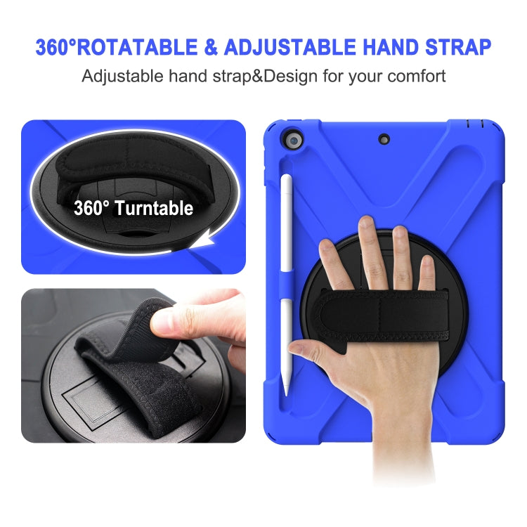 For iPad 10.2 2021 / 2020 / 2019 Shockproof Colorful Silicone + PC Protective Case with Holder & Shoulder Strap & Hand Strap & Pen Slot