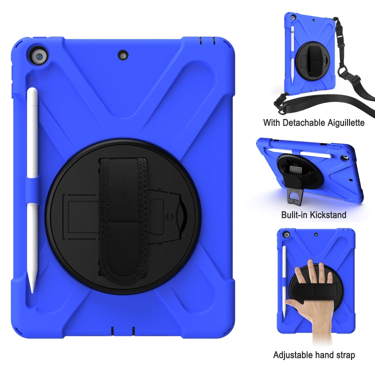 For iPad 10.2 2021 / 2020 / 2019 Shockproof Colorful Silicone + PC Protective Case with Holder & Shoulder Strap & Hand Strap & Pen Slot