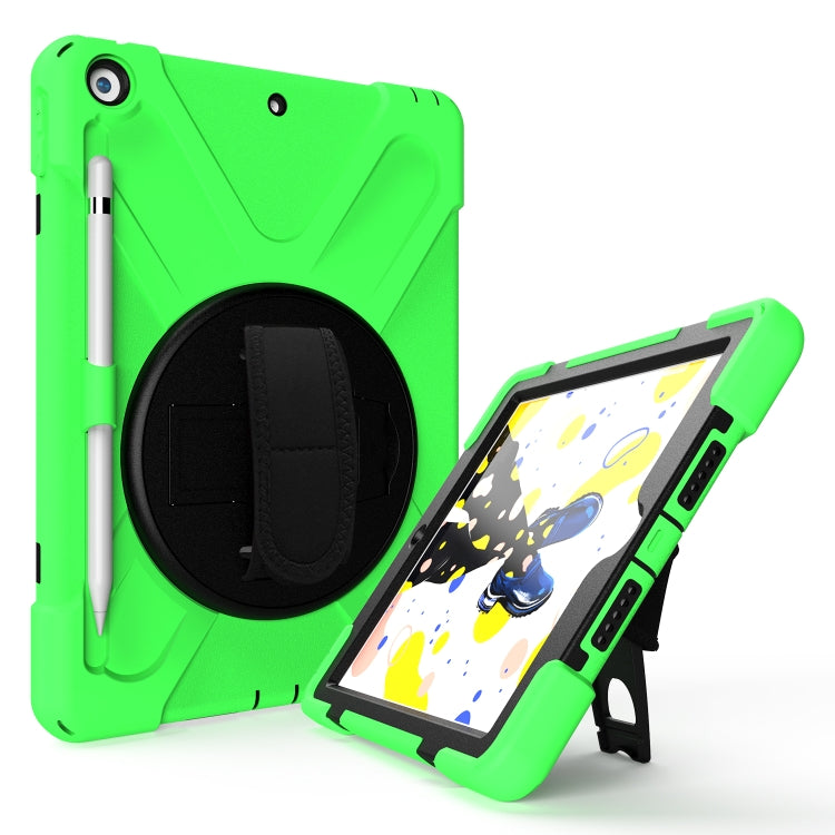 For iPad 10.2 2021 / 2020 / 2019 Shockproof Colorful Silicone + PC Protective Case with Holder & Shoulder Strap & Hand Strap & Pen Slot