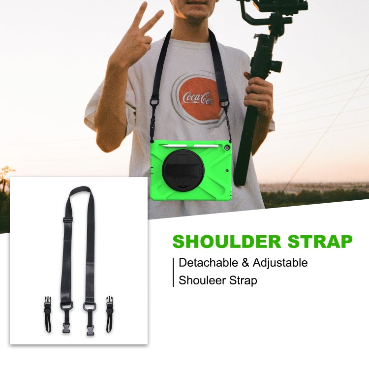 For iPad 10.2 2021 / 2020 / 2019 Shockproof Colorful Silicone + PC Protective Case with Holder & Shoulder Strap & Hand Strap & Pen Slot