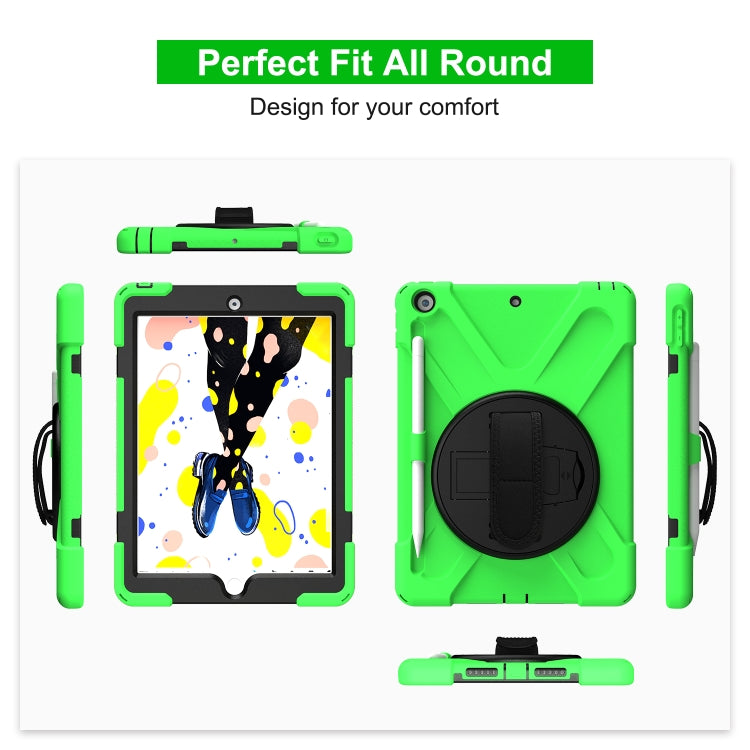 For iPad 10.2 2021 / 2020 / 2019 Shockproof Colorful Silicone + PC Protective Case with Holder & Shoulder Strap & Hand Strap & Pen Slot