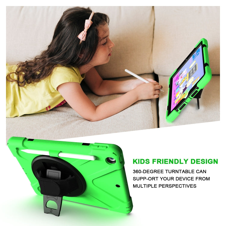 For iPad 10.2 2021 / 2020 / 2019 Shockproof Colorful Silicone + PC Protective Case with Holder & Shoulder Strap & Hand Strap & Pen Slot