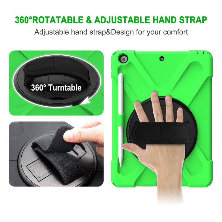 For iPad 10.2 2021 / 2020 / 2019 Shockproof Colorful Silicone + PC Protective Case with Holder & Shoulder Strap & Hand Strap & Pen Slot