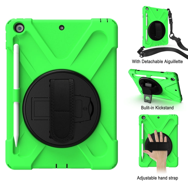 For iPad 10.2 2021 / 2020 / 2019 Shockproof Colorful Silicone + PC Protective Case with Holder & Shoulder Strap & Hand Strap & Pen Slot