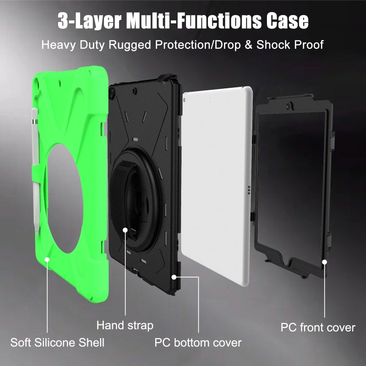 For iPad 10.2 2021 / 2020 / 2019 Shockproof Colorful Silicone + PC Protective Case with Holder & Shoulder Strap & Hand Strap & Pen Slot
