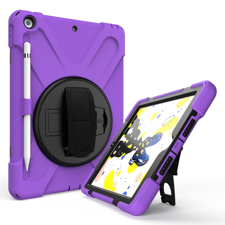 For iPad 10.2 2021 / 2020 / 2019 Shockproof Colorful Silicone + PC Protective Case with Holder & Shoulder Strap & Hand Strap & Pen Slot