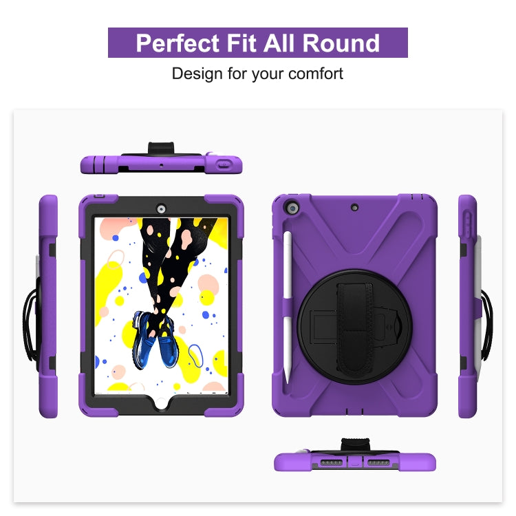 For iPad 10.2 2021 / 2020 / 2019 Shockproof Colorful Silicone + PC Protective Case with Holder & Shoulder Strap & Hand Strap & Pen Slot