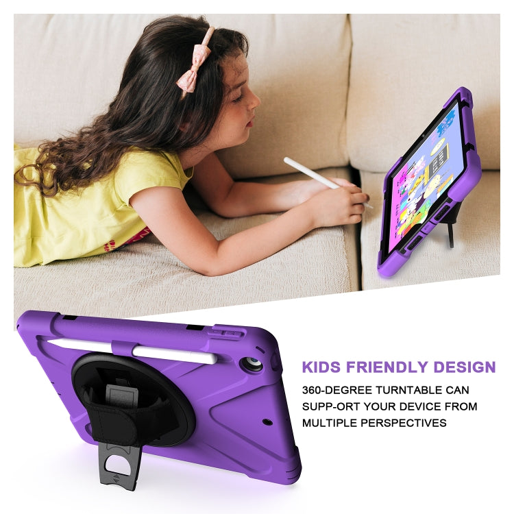 For iPad 10.2 2021 / 2020 / 2019 Shockproof Colorful Silicone + PC Protective Case with Holder & Shoulder Strap & Hand Strap & Pen Slot