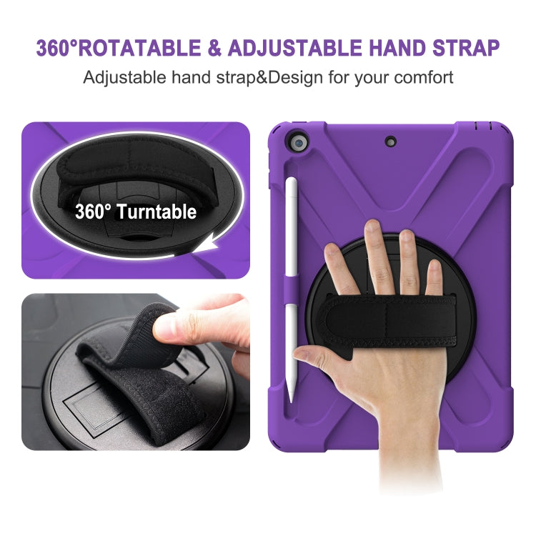 For iPad 10.2 2021 / 2020 / 2019 Shockproof Colorful Silicone + PC Protective Case with Holder & Shoulder Strap & Hand Strap & Pen Slot