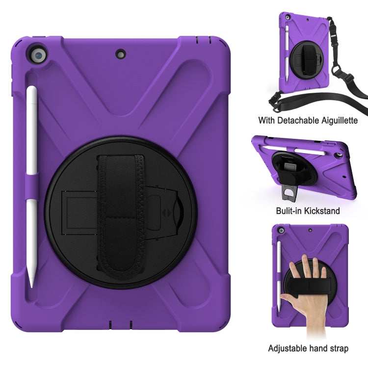 For iPad 10.2 2021 / 2020 / 2019 Shockproof Colorful Silicone + PC Protective Case with Holder & Shoulder Strap & Hand Strap & Pen Slot