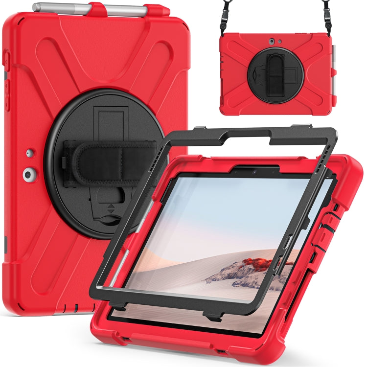 For Microsoft Surface Go 2 Shockproof Colorful Silicone + PC Protective Case with Holder & Shoulder Strap & Hand Strap & Pen Slot