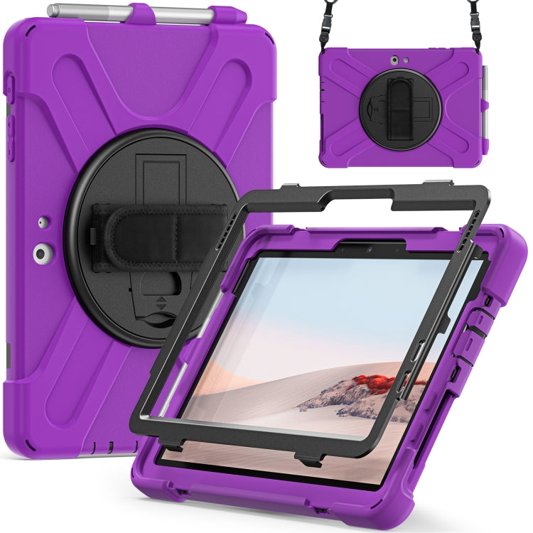 For Microsoft Surface Go 2 Shockproof Colorful Silicone + PC Protective Case with Holder & Shoulder Strap & Hand Strap & Pen Slot