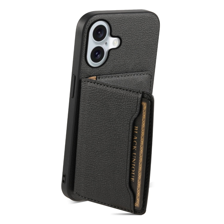 For iPhone 16 Calf Texture Card Bag Design Full Coverage Phone Case