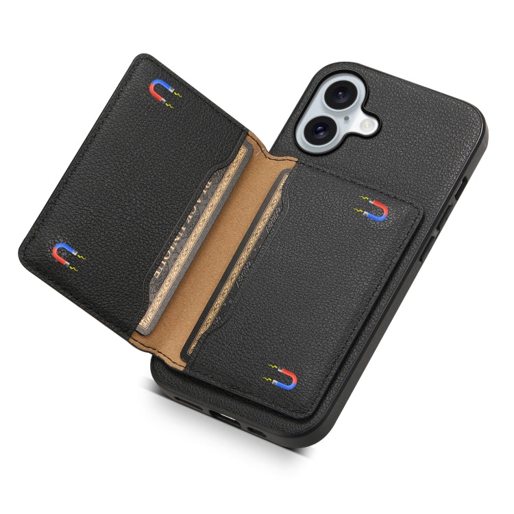 For iPhone 16 Calf Texture Card Bag Design Full Coverage Phone Case